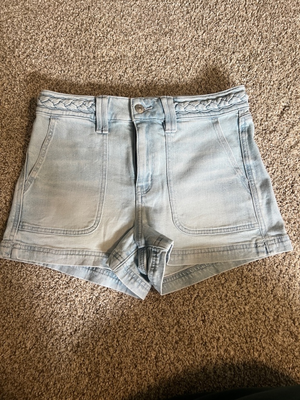 American Eagle Light Wash Denim Shorts with Braided Waistband